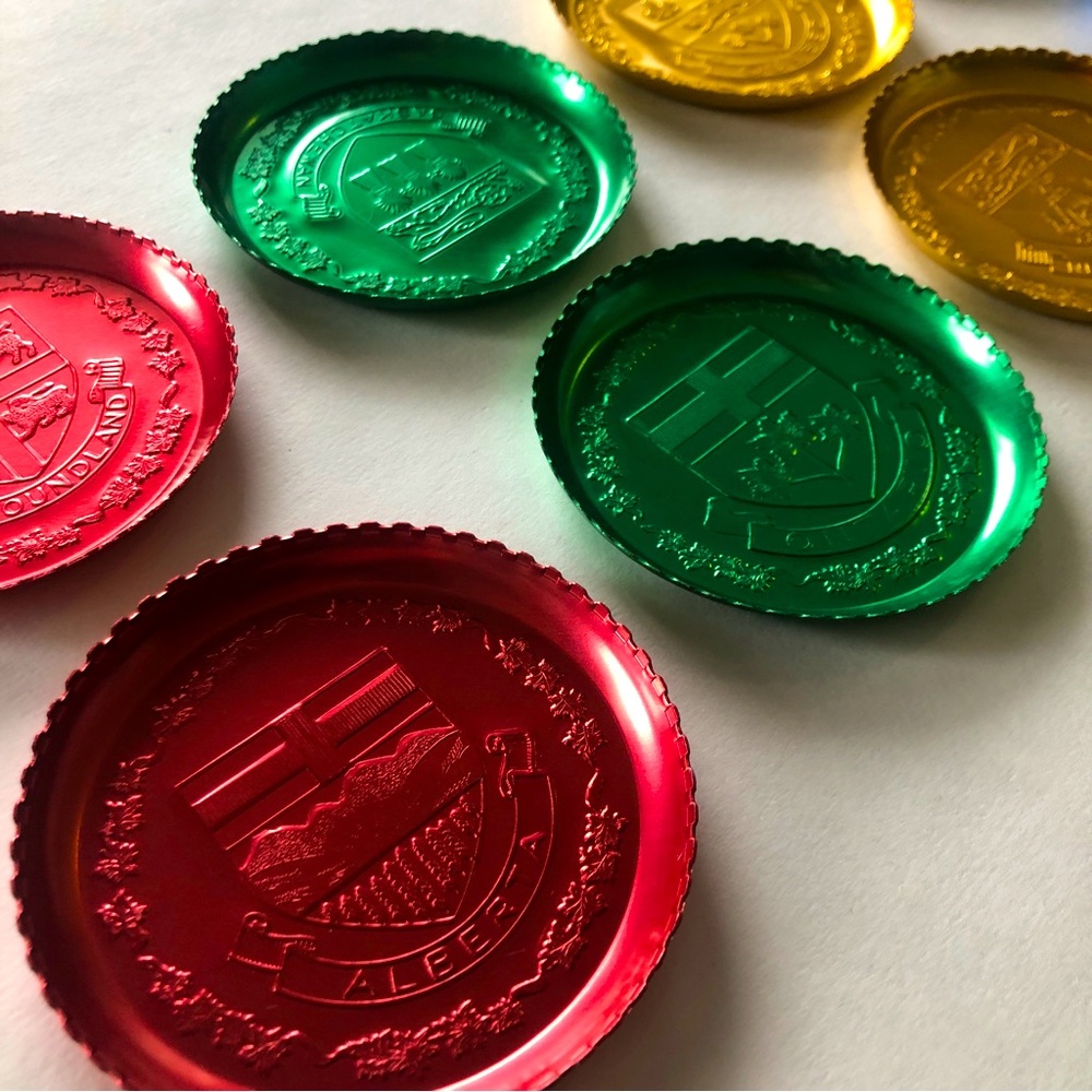 Canadian Provinces 🍁Coat of Arms Coasters Set of 10 Mid-Century Era Multicolored